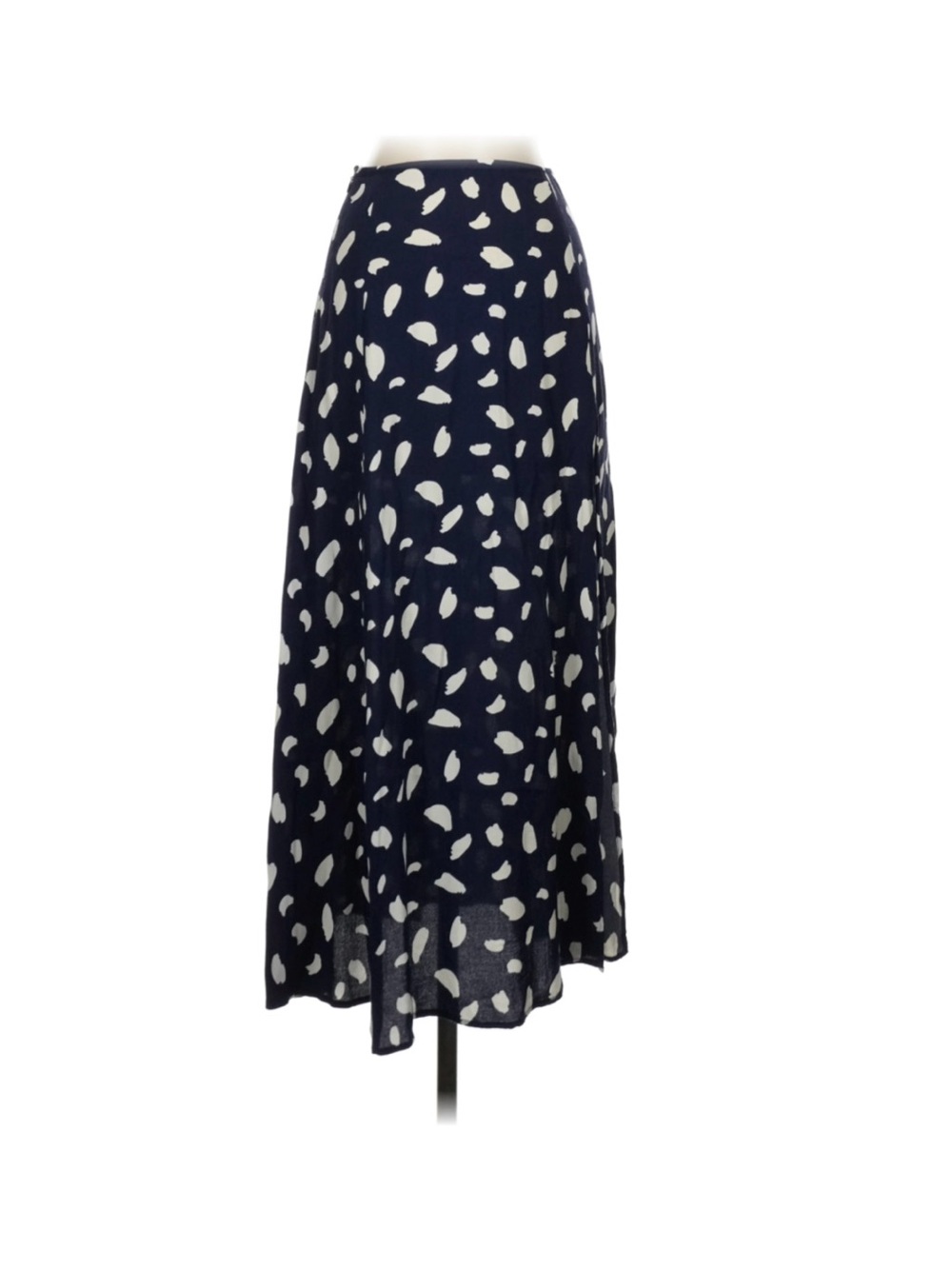 Reformation Navy and White Abstract Spot Bias Cut Skirt
